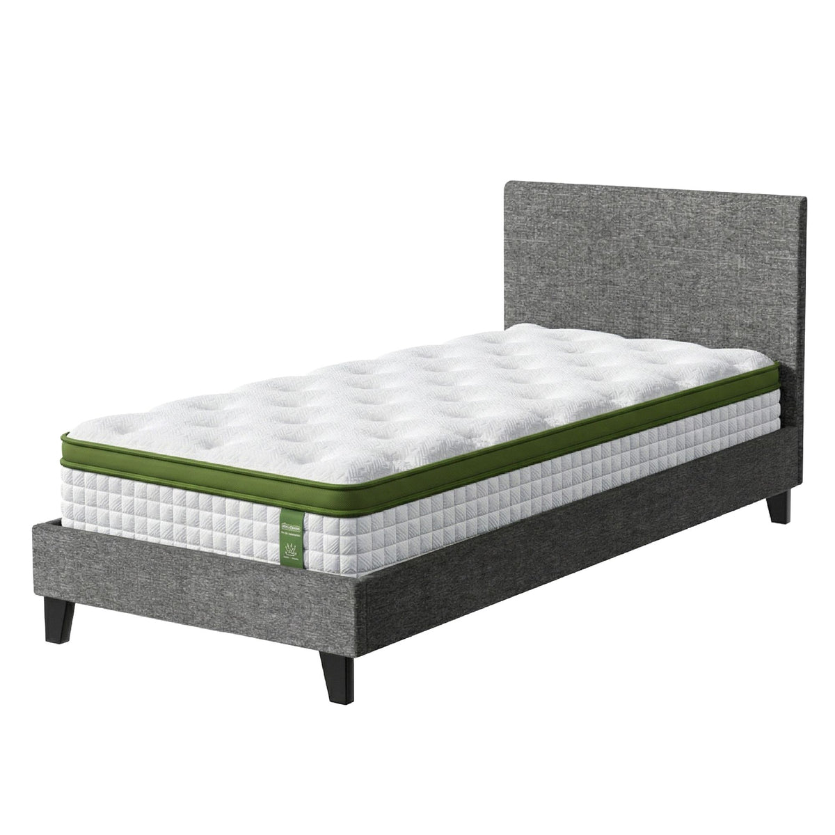 Jasper Bed & Mattress Package with 30cm Mattress Headboard Medium Firm Fabric Hybrid - Grey Single