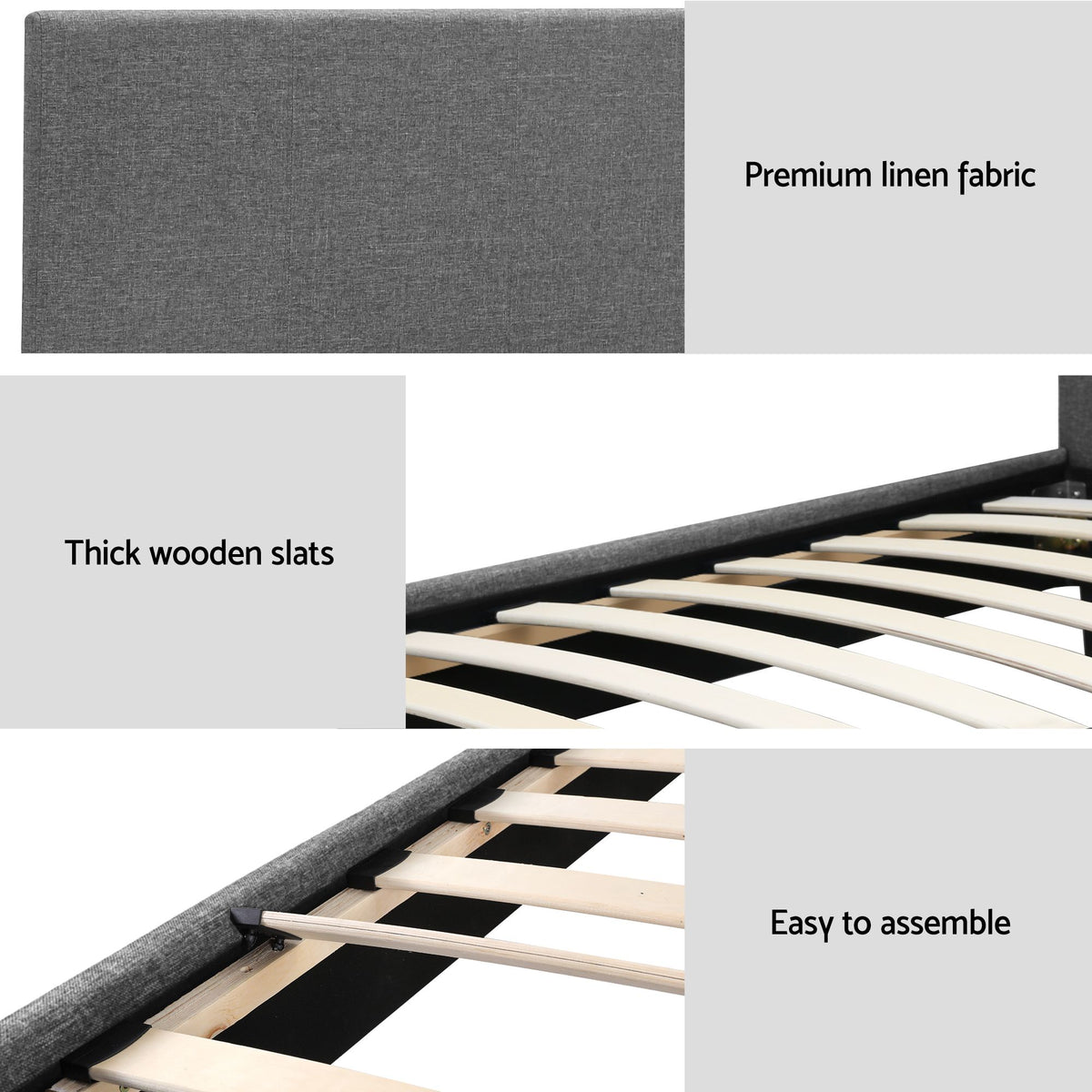 Jasper Bed & Mattress Package with 30cm Mattress Headboard Medium Firm Fabric Hybrid - Grey Single