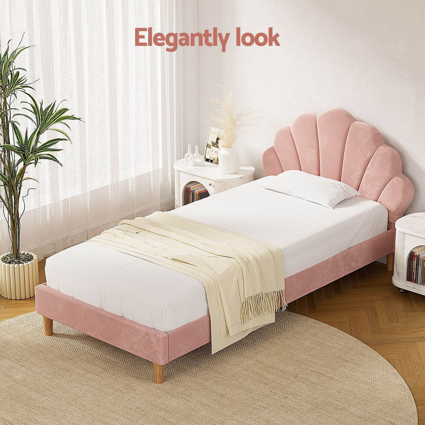 Rutile Bed & Mattress Package with 20cm Mattress Velvet Scallop Bedhead 20cm Mattress - Pink King Single