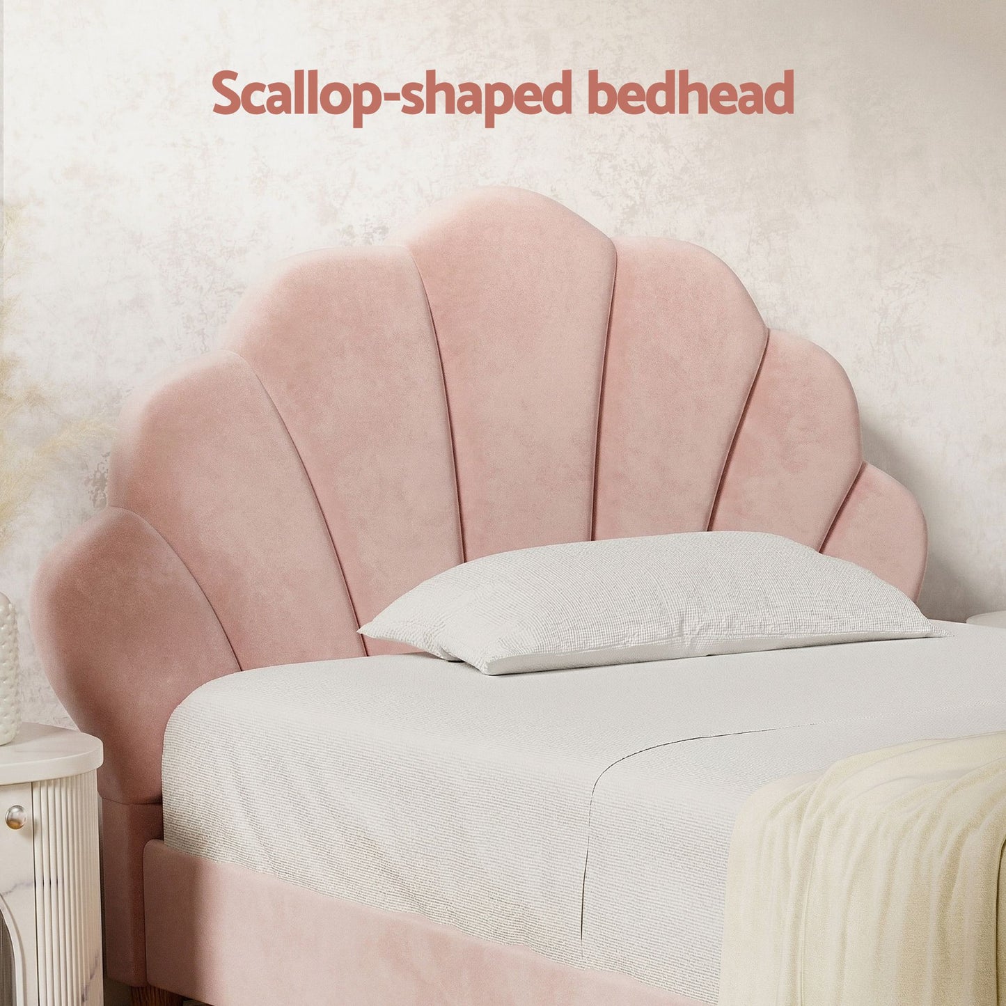 Rutile Bed & Mattress Package with 20cm Mattress Velvet Scallop Bedhead 20cm Mattress - Pink King Single