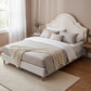 Restora Bed Frame with Storage Scalloped Velvet Headboard Wooden Platform Base - Beige Queen