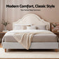 Restora Bed Frame with Storage Scalloped Velvet Headboard Wooden Platform Base - Beige Queen