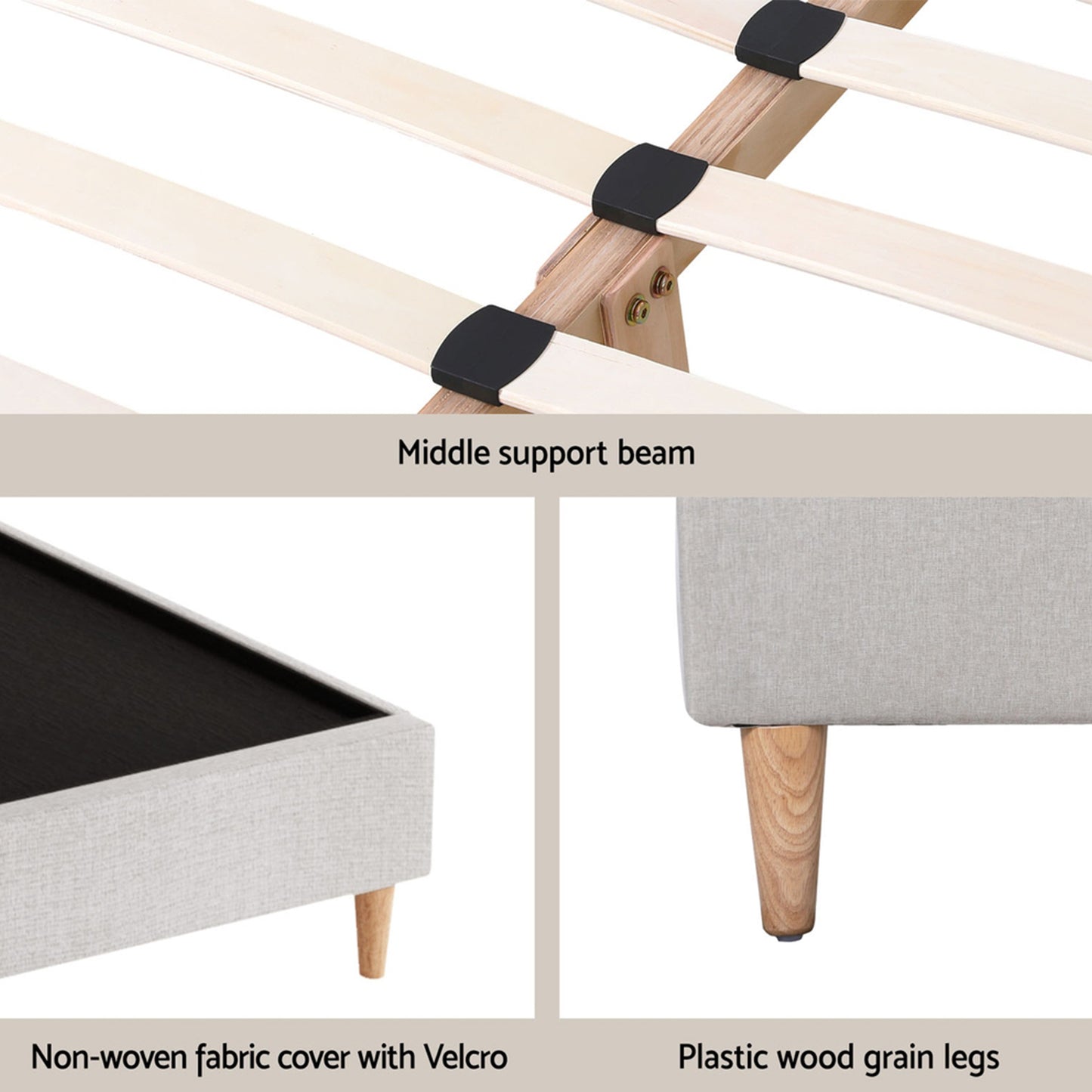 Restora Bed Frame with Storage Scalloped Velvet Headboard Wooden Platform Base - Beige Queen