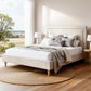 Arvela Bed Frame with Storage Scalloped Headboard Wooden Platform Base - Beige Queen