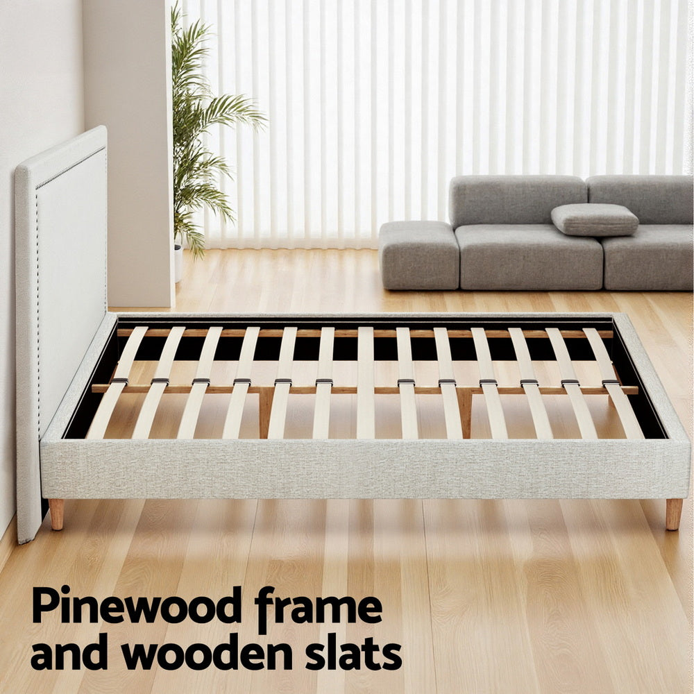 Arvela Bed Frame with Storage Scalloped Headboard Wooden Platform Base - Beige Queen