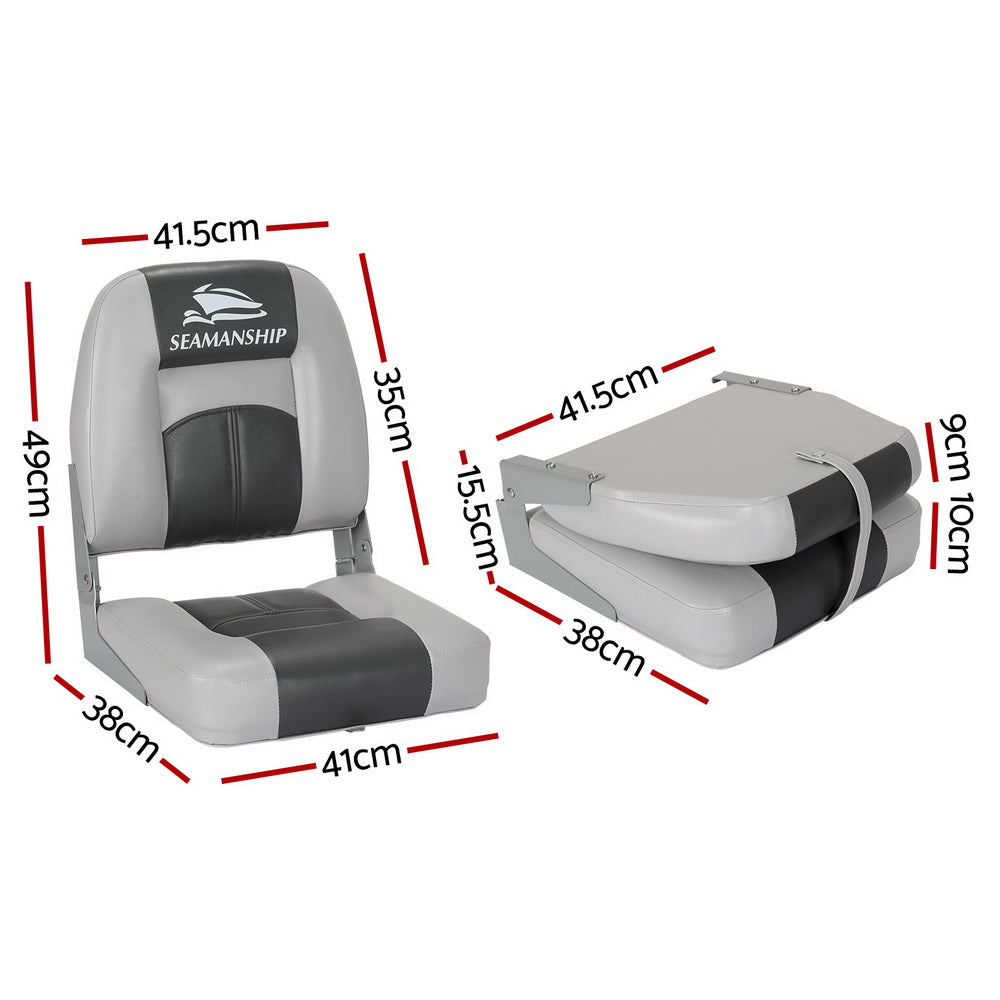 Set of 2 Folding Boat Seats Marine Swivel Low Back 10cm Padding Charcoal