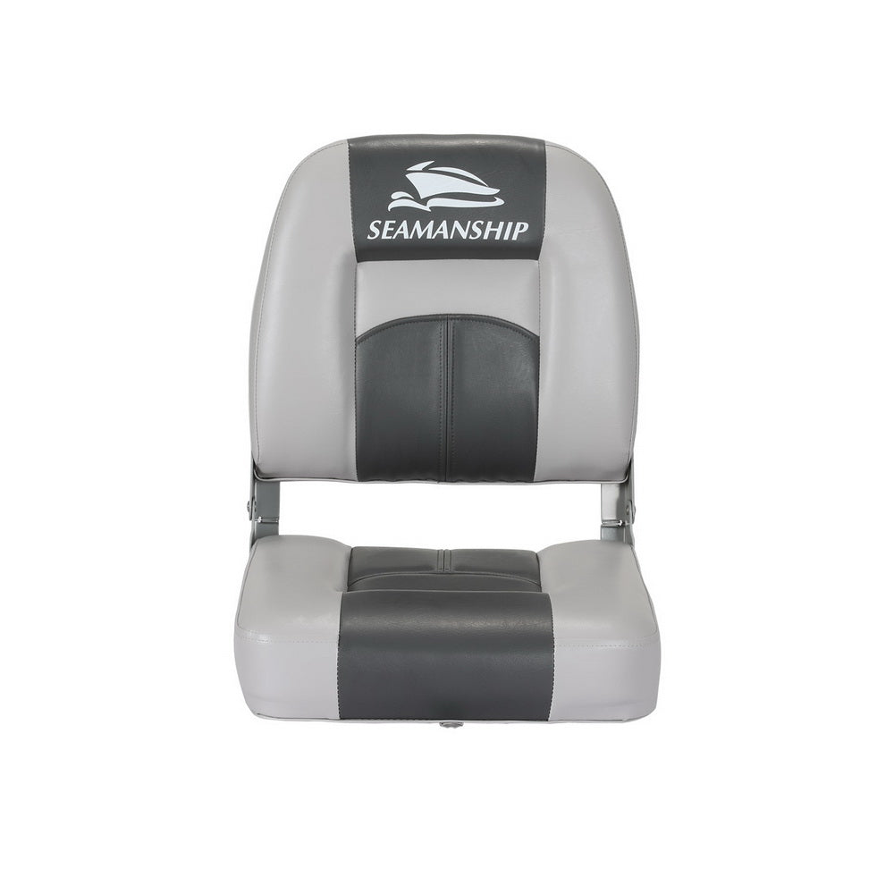 Set of 2 Folding Boat Seats Marine Swivel Low Back 10cm Padding Charcoal