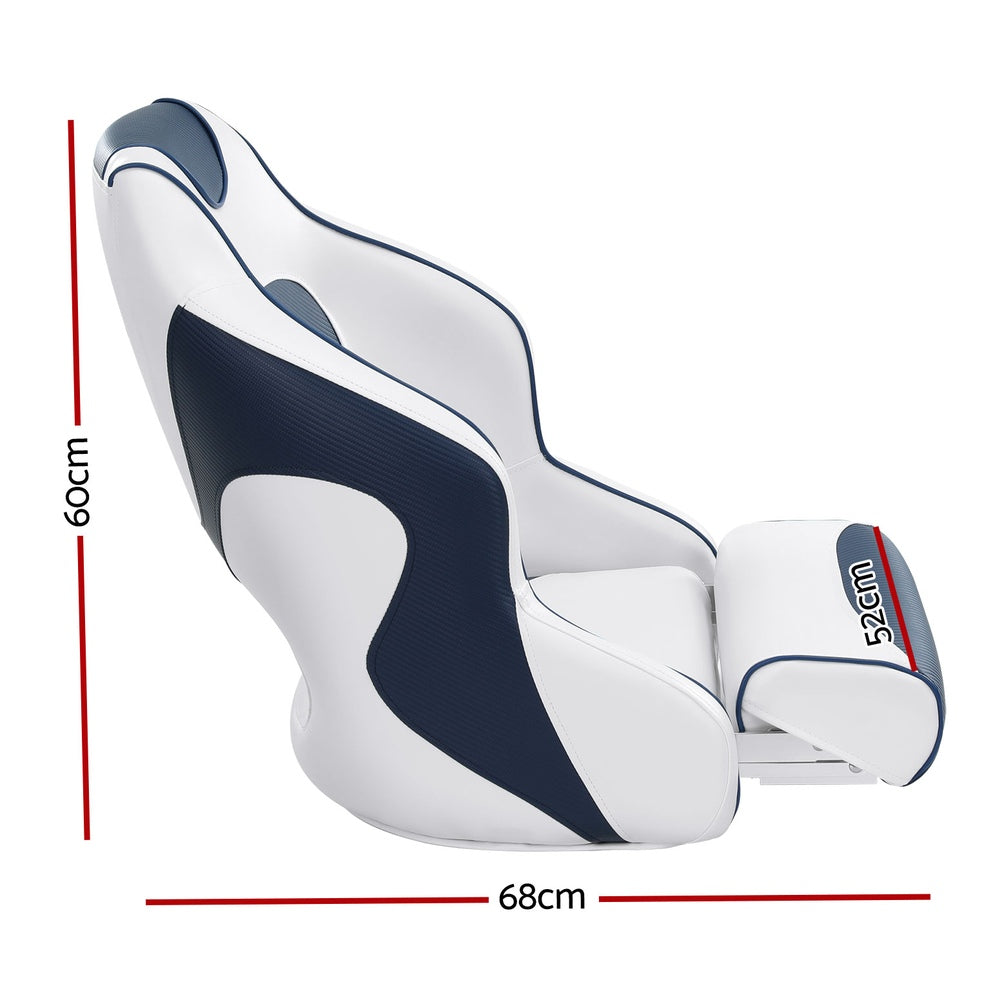 Captain Bucket Boat Seats Flip Up Bolster Swivel 15cm Padding Blue