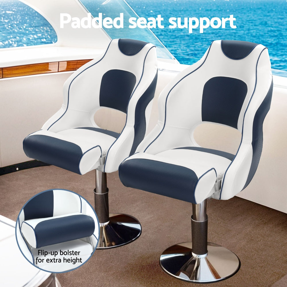 Captain Bucket Boat Seats Flip Up Bolster Swivel 15cm Padding Blue