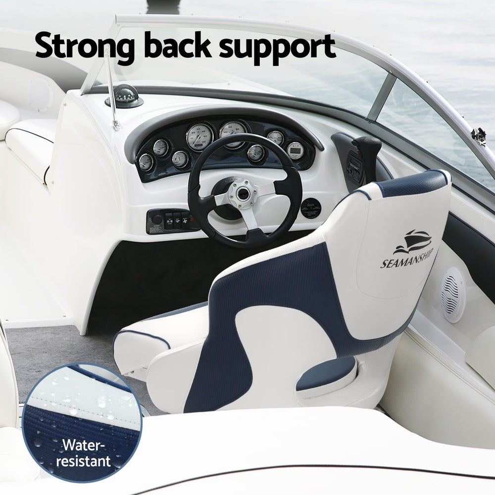 Captain Bucket Boat Seats Flip Up Bolster Swivel 15cm Padding Blue