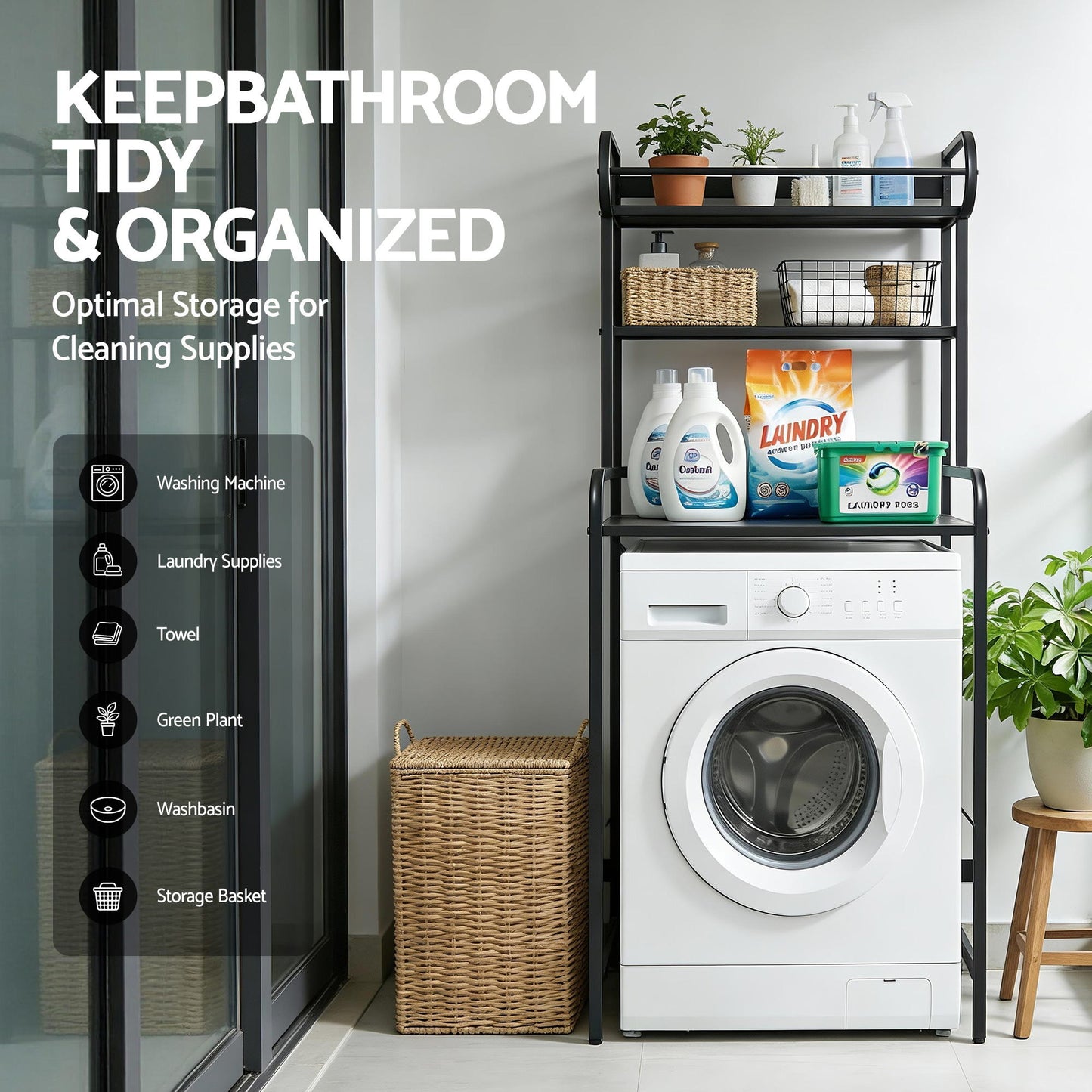 Bathroom Storage Shelf Over Washing Machine Toilet 3 Tier