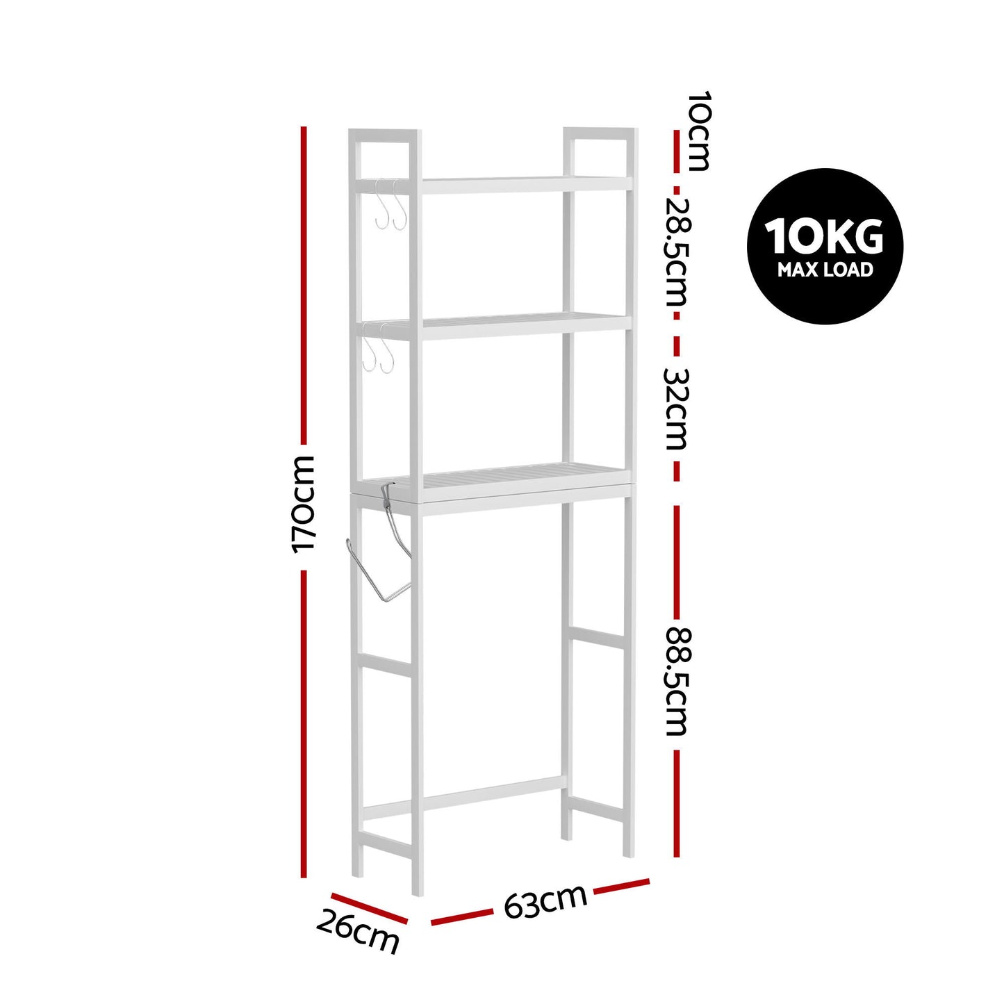 Over Toilet Storage Bathroom Rack Space Saving 3 Tier Organiser White