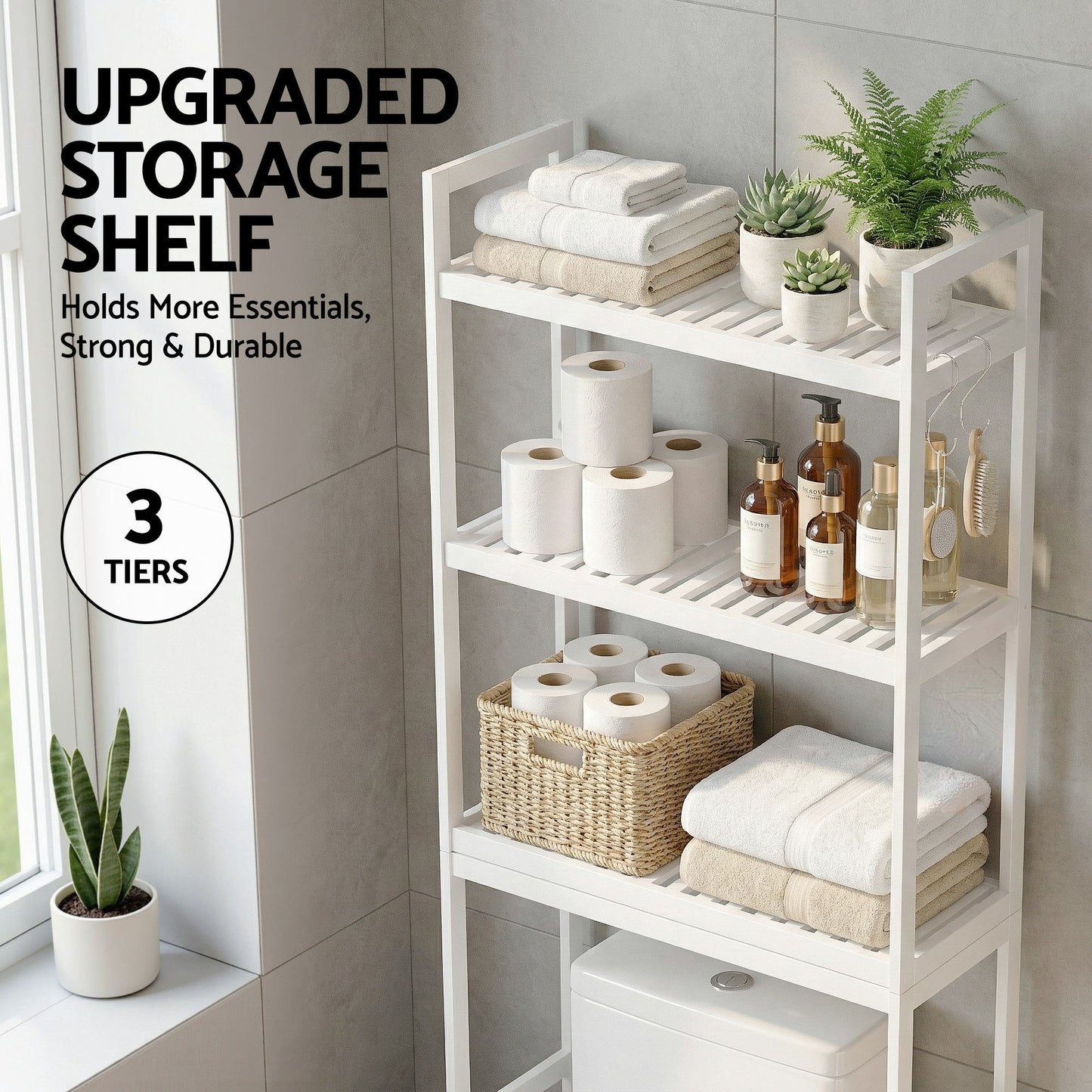 Over Toilet Storage Bathroom Rack Space Saving 3 Tier Organiser White