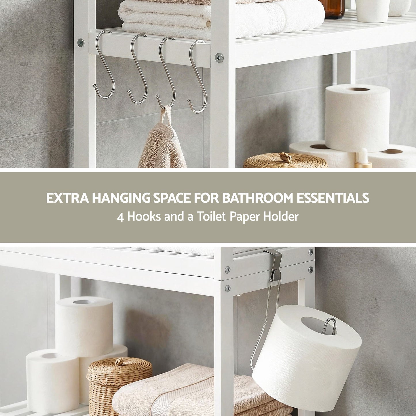 Over Toilet Storage Bathroom Rack Space Saving 3 Tier Organiser White