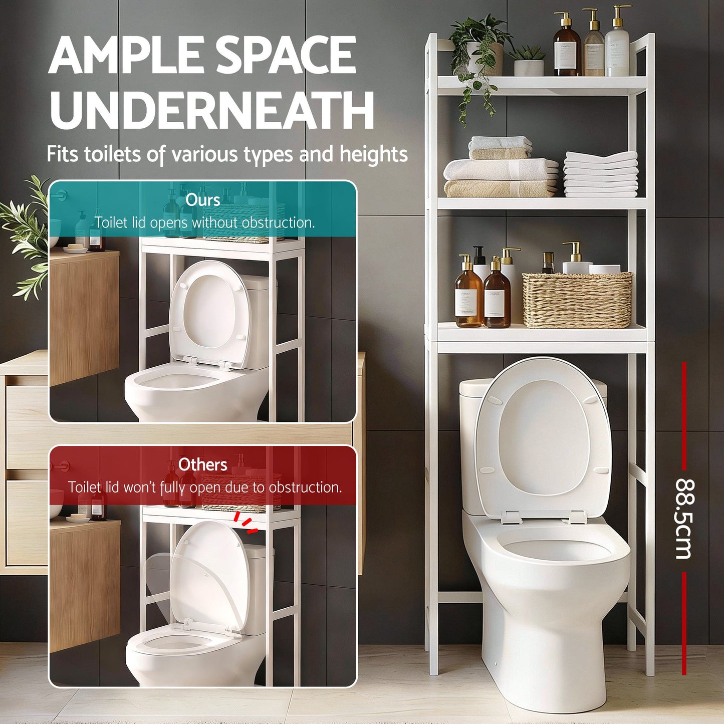 Over Toilet Storage Bathroom Rack Space Saving 3 Tier Organiser White