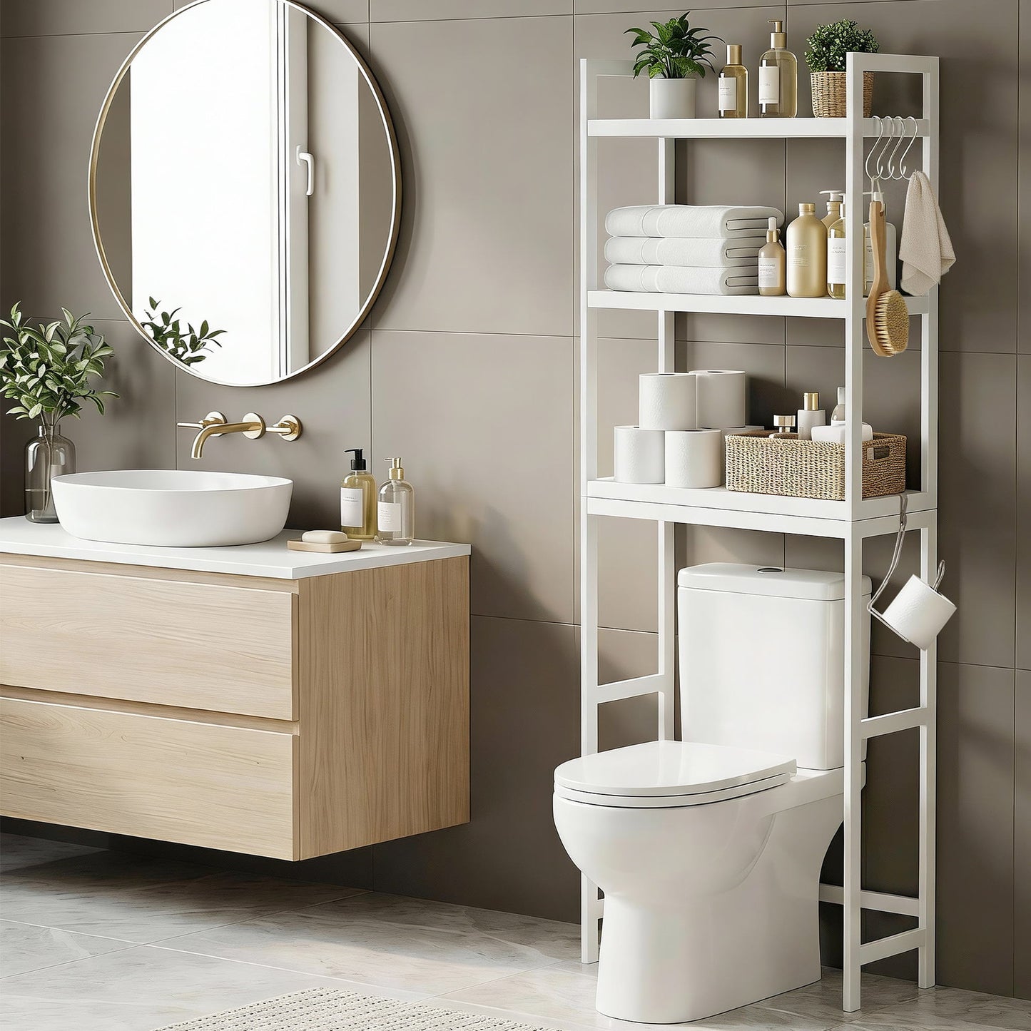 Over Toilet Storage Bathroom Rack Space Saving 3 Tier Organiser White