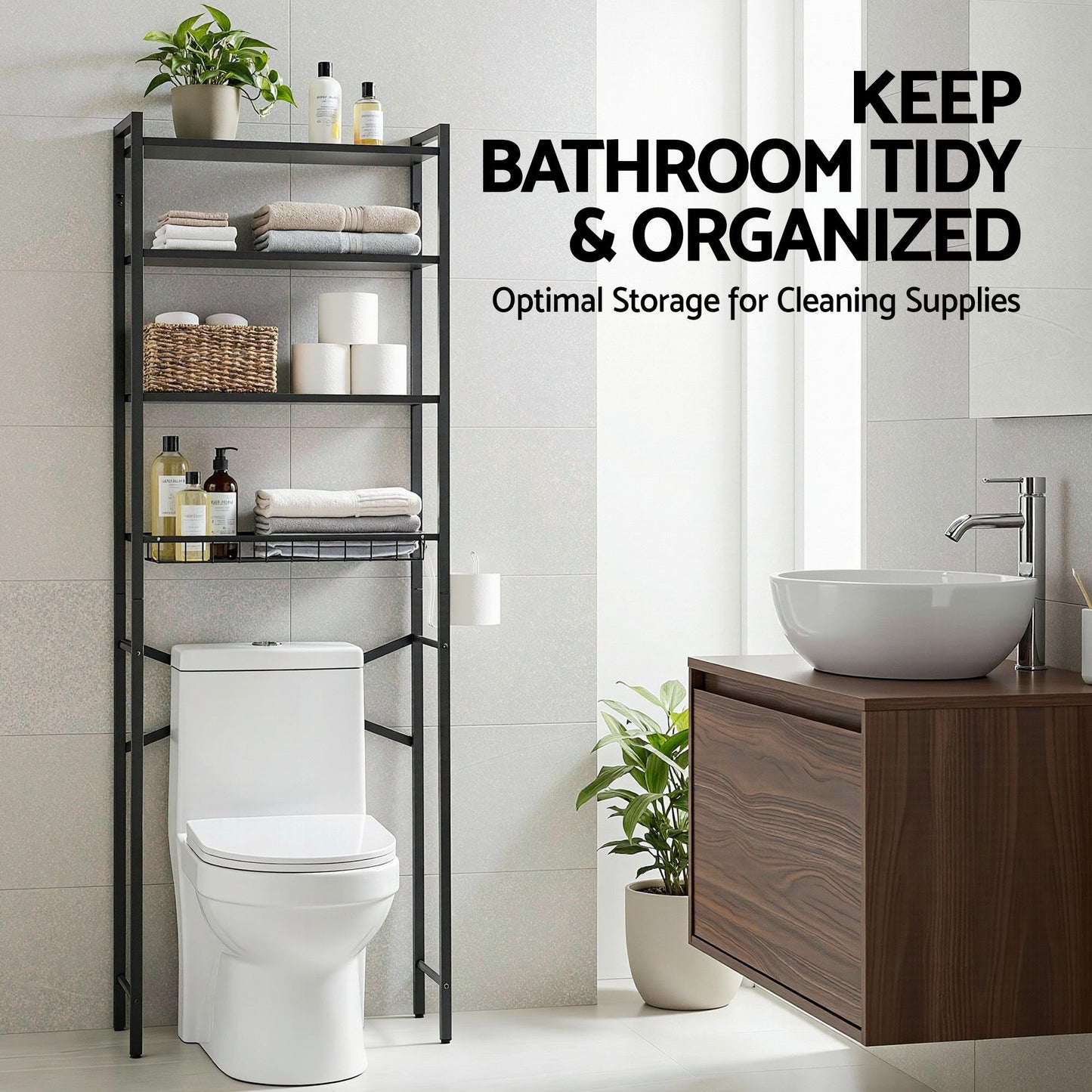 Over Toilet Bathroom Storage Rack Space Saving 4 Tier Organiser White