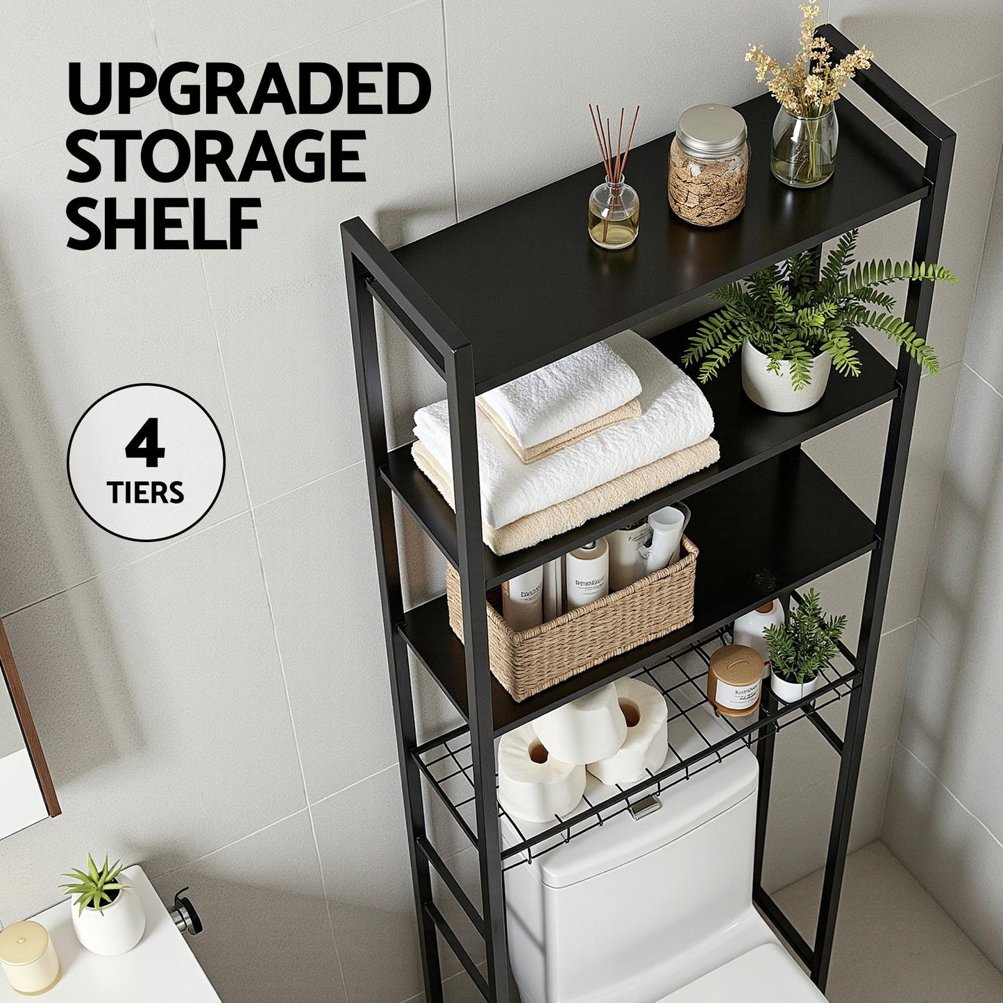 Over Toilet Bathroom Storage Rack Space Saving 4 Tier Organiser White