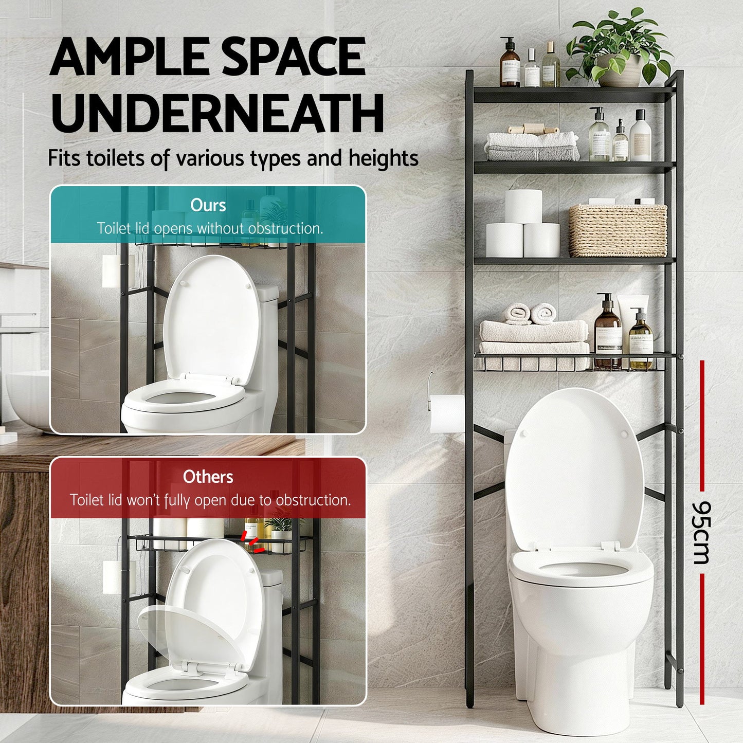 Over Toilet Bathroom Storage Rack Space Saving 4 Tier Organiser White