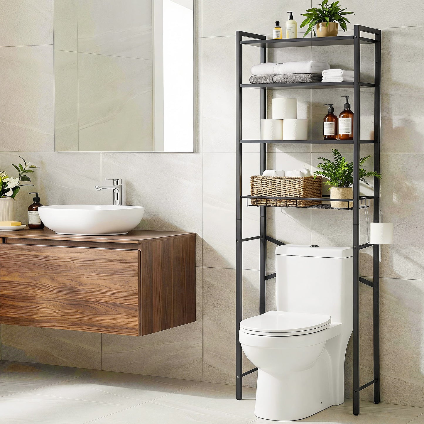 Over Toilet Bathroom Storage Rack Space Saving 4 Tier Organiser White