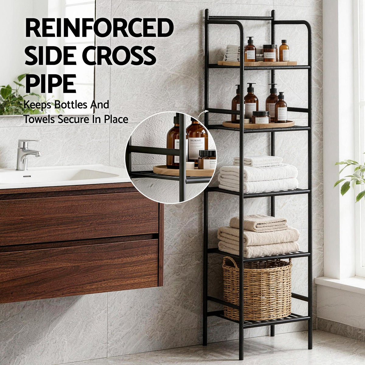 5 Tier Floor Standing Corner Shower Caddy Bathroom Organizer Black