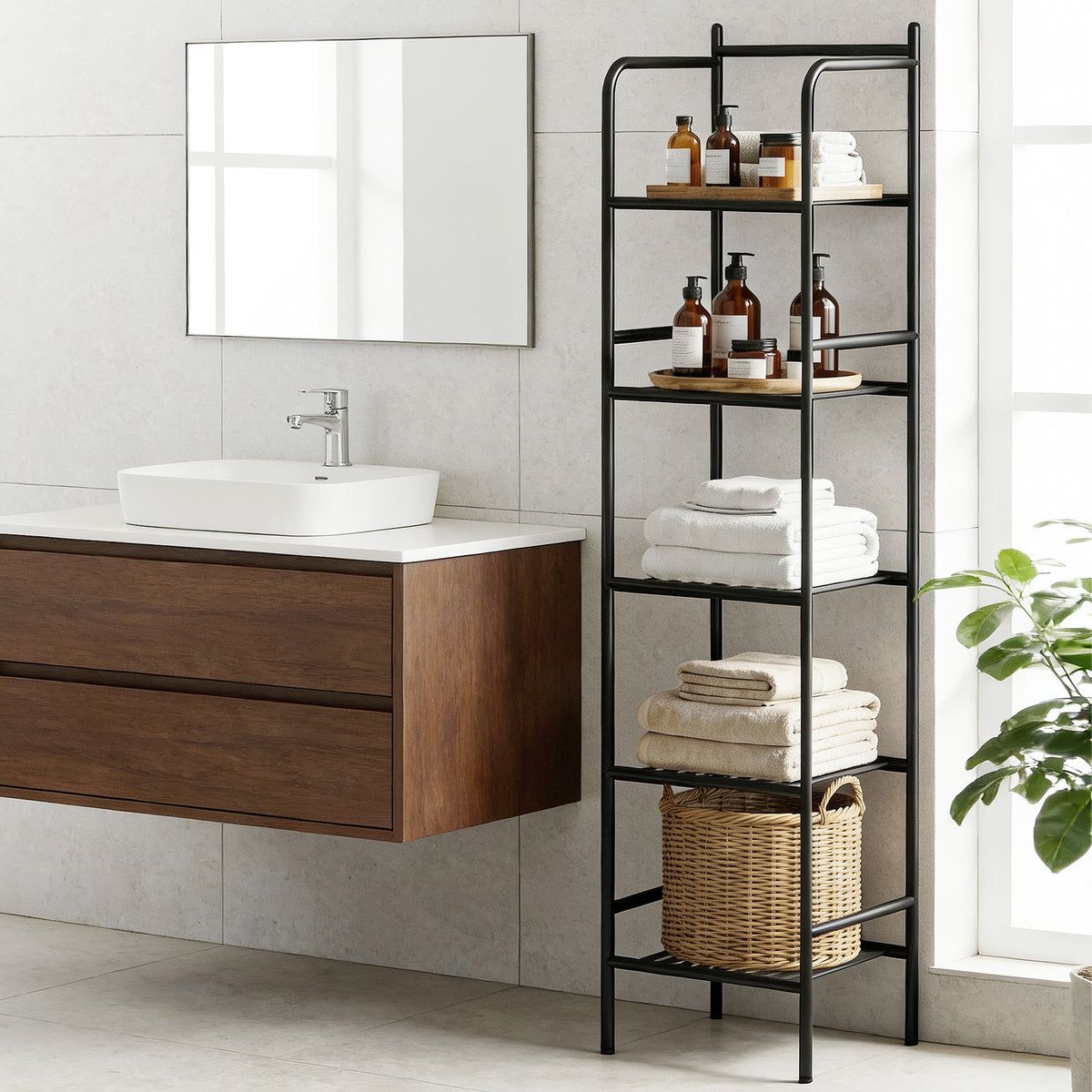 5 Tier Floor Standing Corner Shower Caddy Bathroom Organizer Black