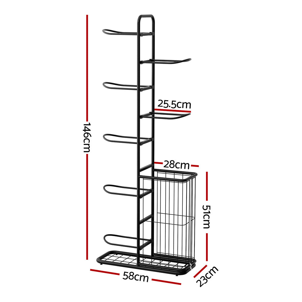 Everfit Ball Storage Rack Sports Equipment Organizer 7-Tier with Basket for Garage Gym Black