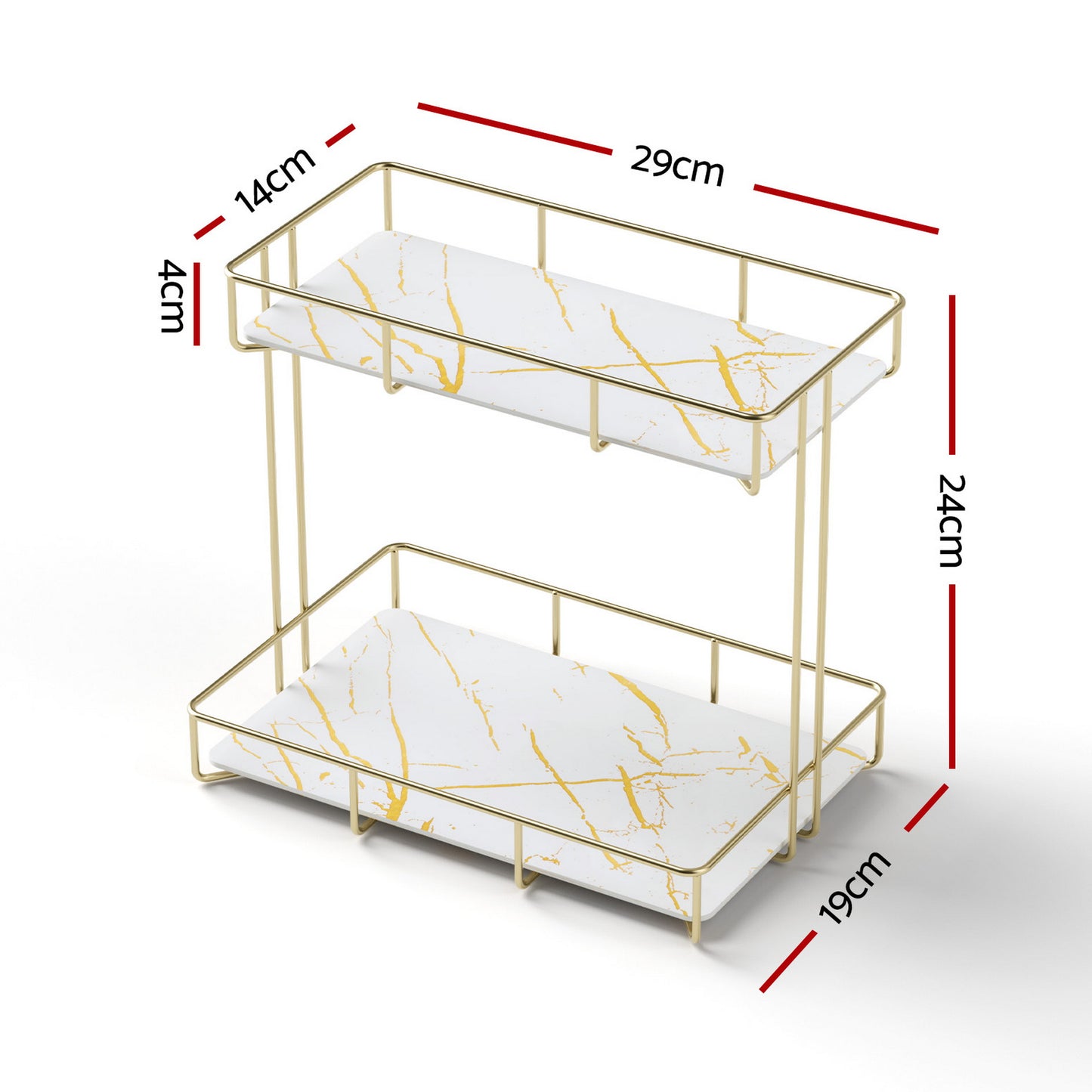 Bathroom Storage Rack 2 Tier Corner Organiser Gold Marble Look