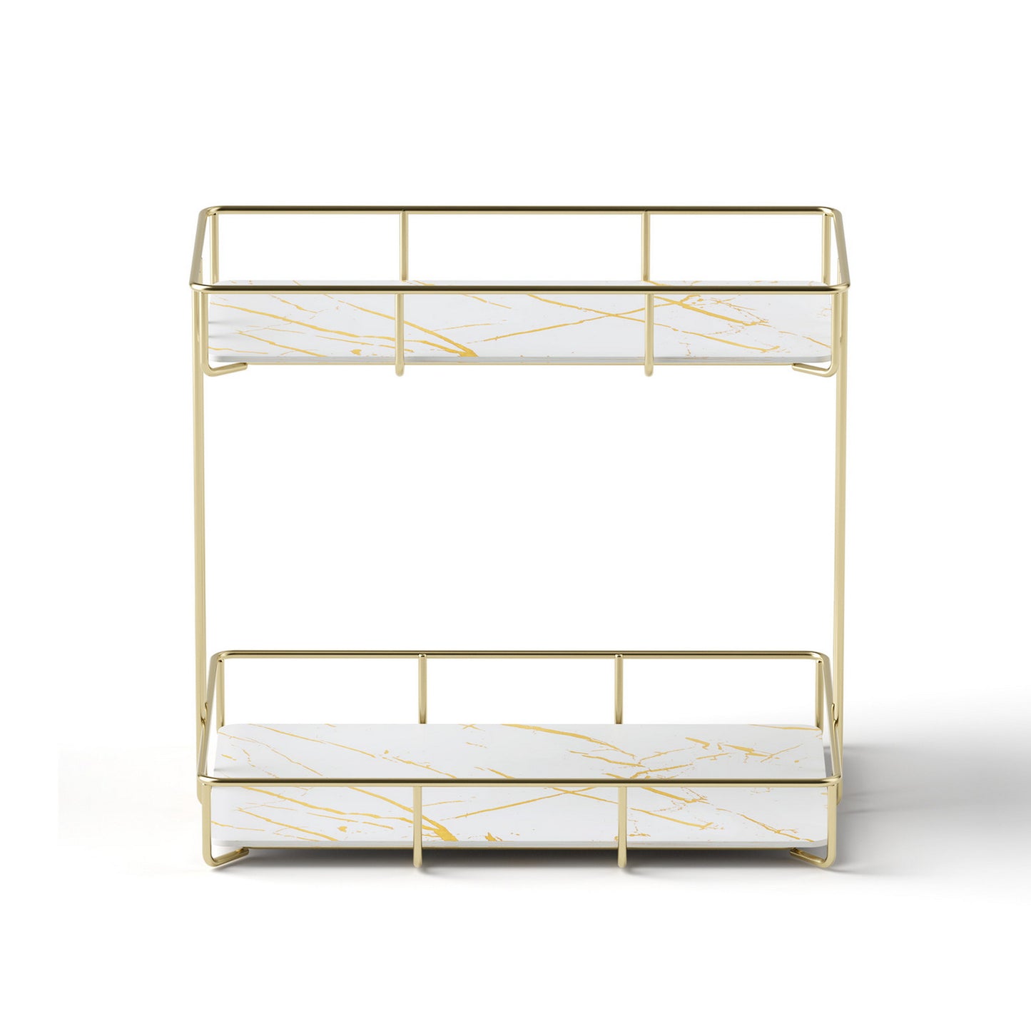 Bathroom Storage Rack 2 Tier Corner Organiser Gold Marble Look