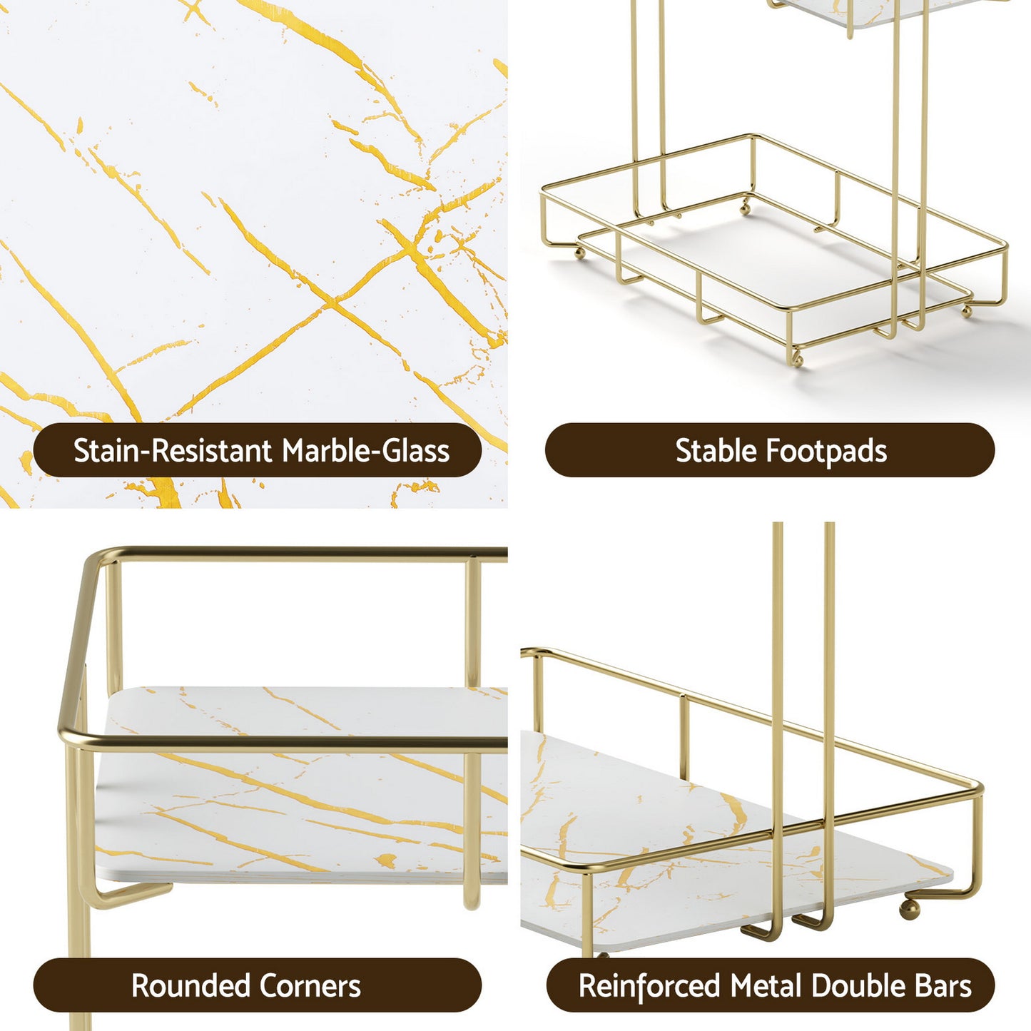Bathroom Storage Rack 2 Tier Corner Organiser Gold Marble Look