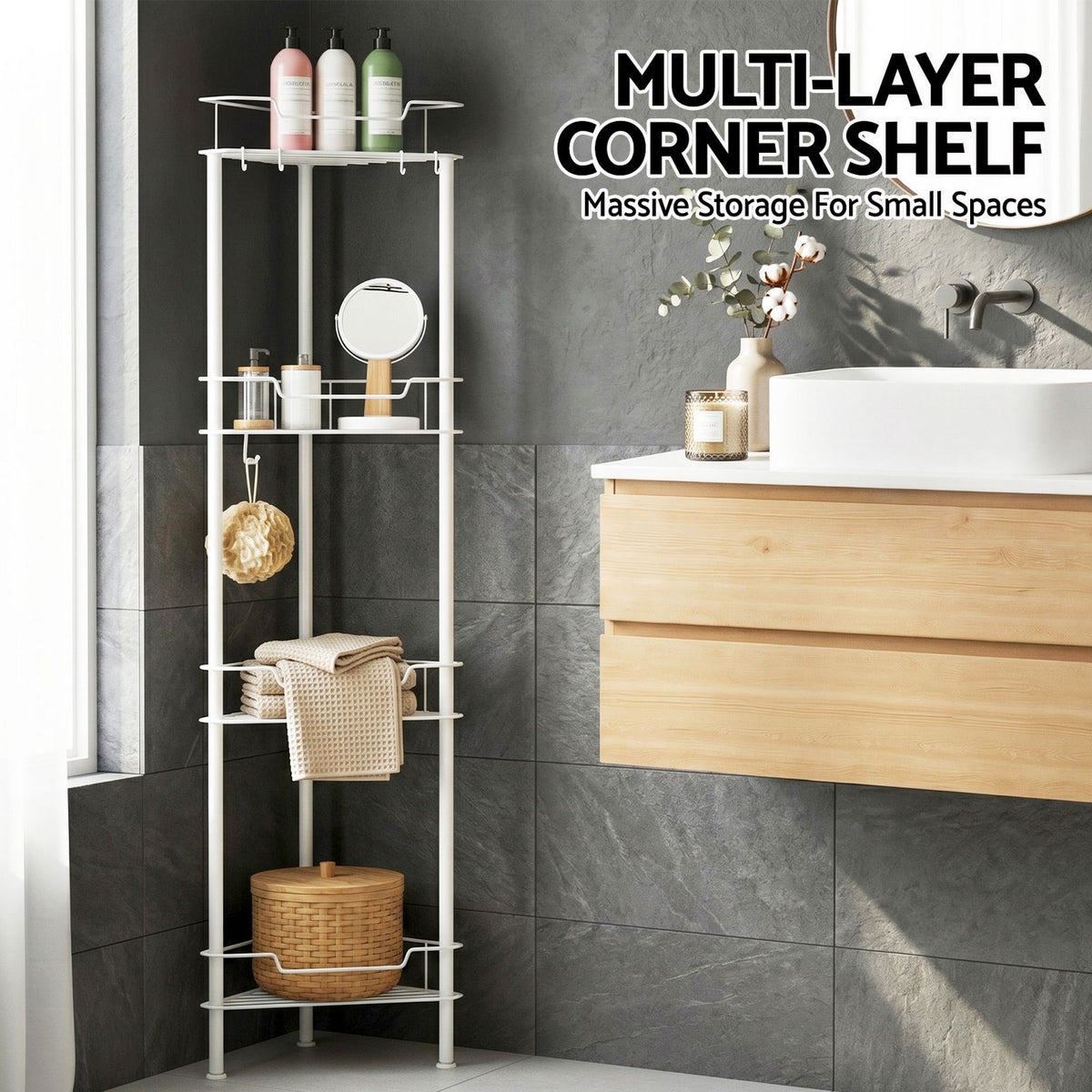 4 Tier Floor Standing Corner Shower Caddy Bathroom Organizer White