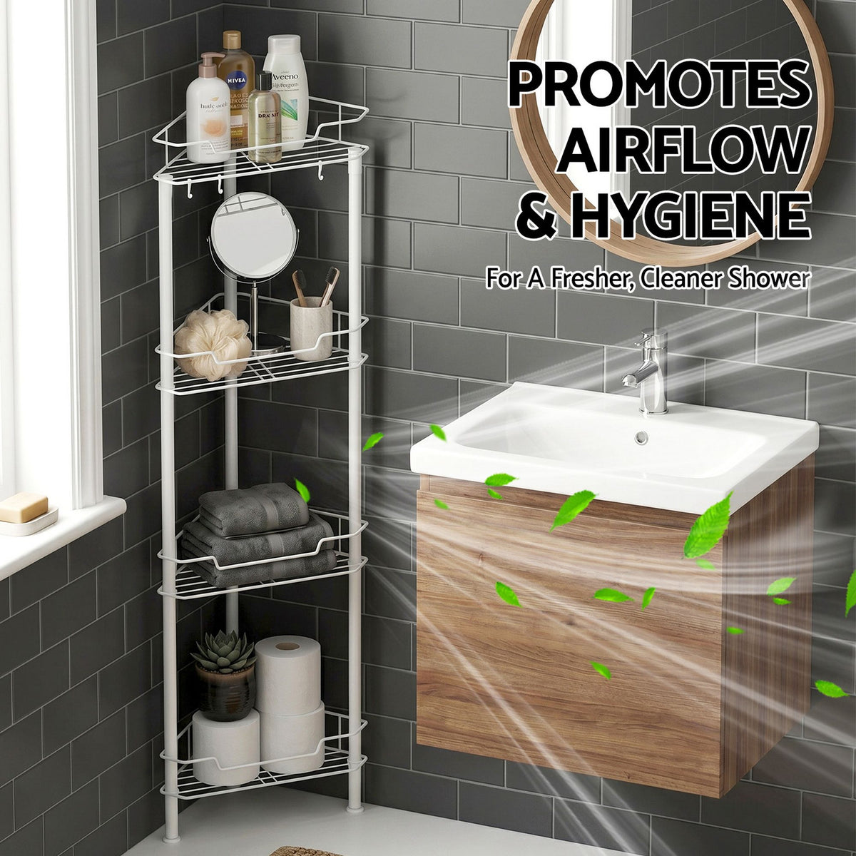 4 Tier Floor Standing Corner Shower Caddy Bathroom Organizer White