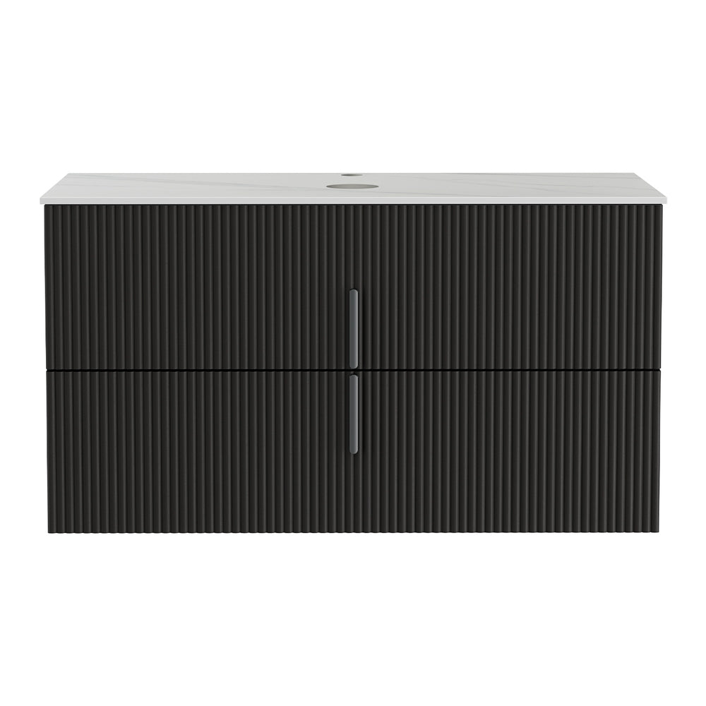 Vanity Unit 900mm Bathroom Cabinet Storage Wall Hung Black Timber Front