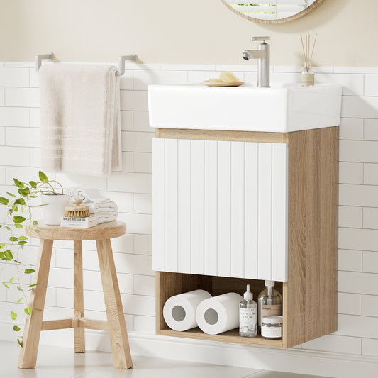 Vanity Unit 445mm Basin Bathroom Cabinet Storage Wall Hung Sink White