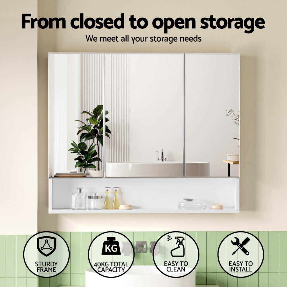 Bathroom Mirror Cabinet Medicine Adjustable Shelves Wall Hung 900x750mm White