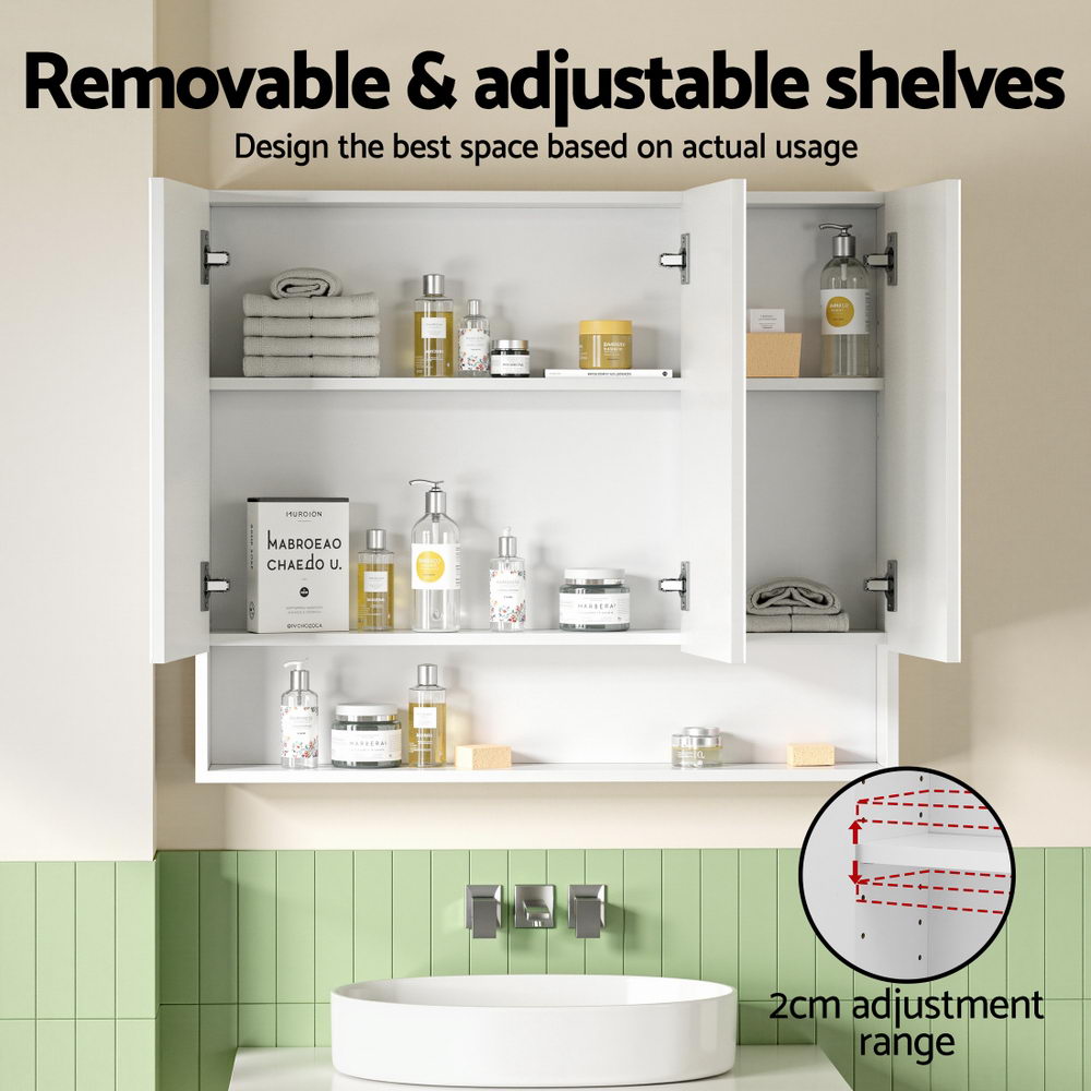 Bathroom Mirror Cabinet Medicine Adjustable Shelves Wall Hung 900x750mm White