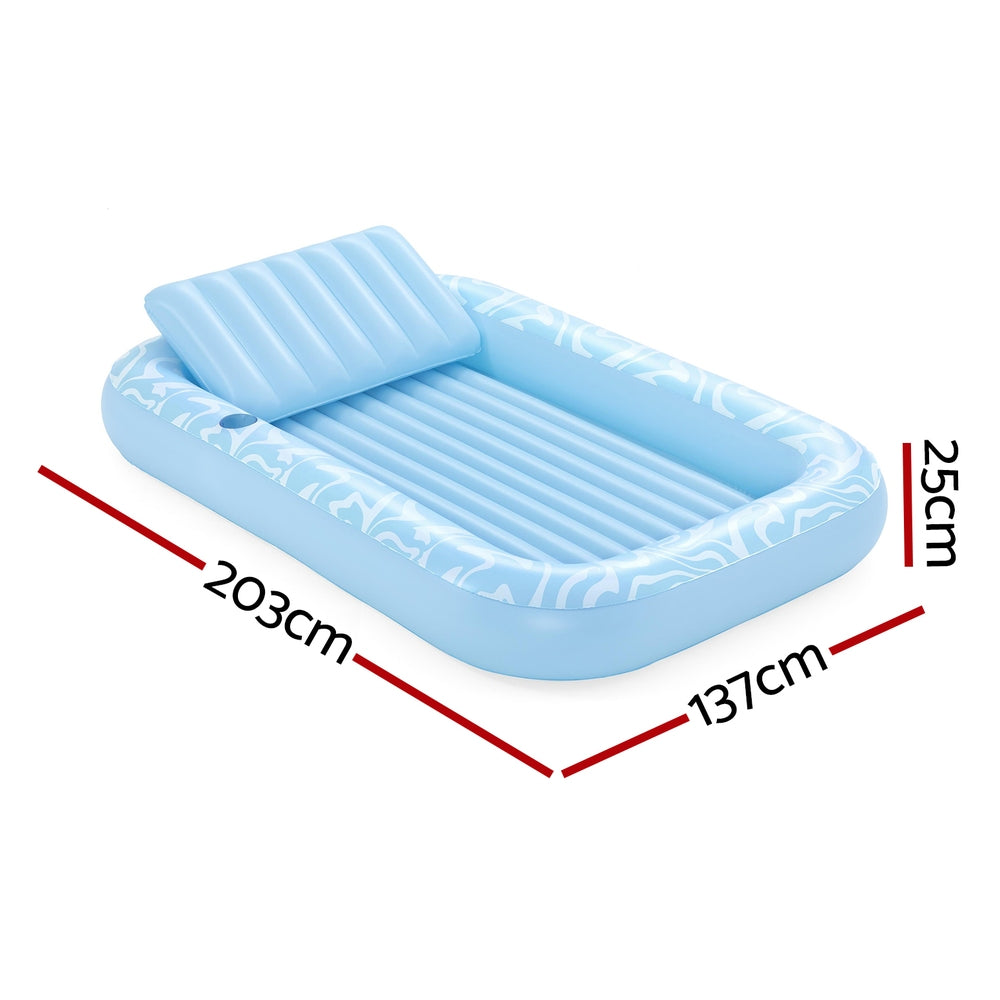 Float Floating Seat Pool Lounger Inflatable Lounge Chair Bed Pillow Cup Holder 2.03MX1.37M