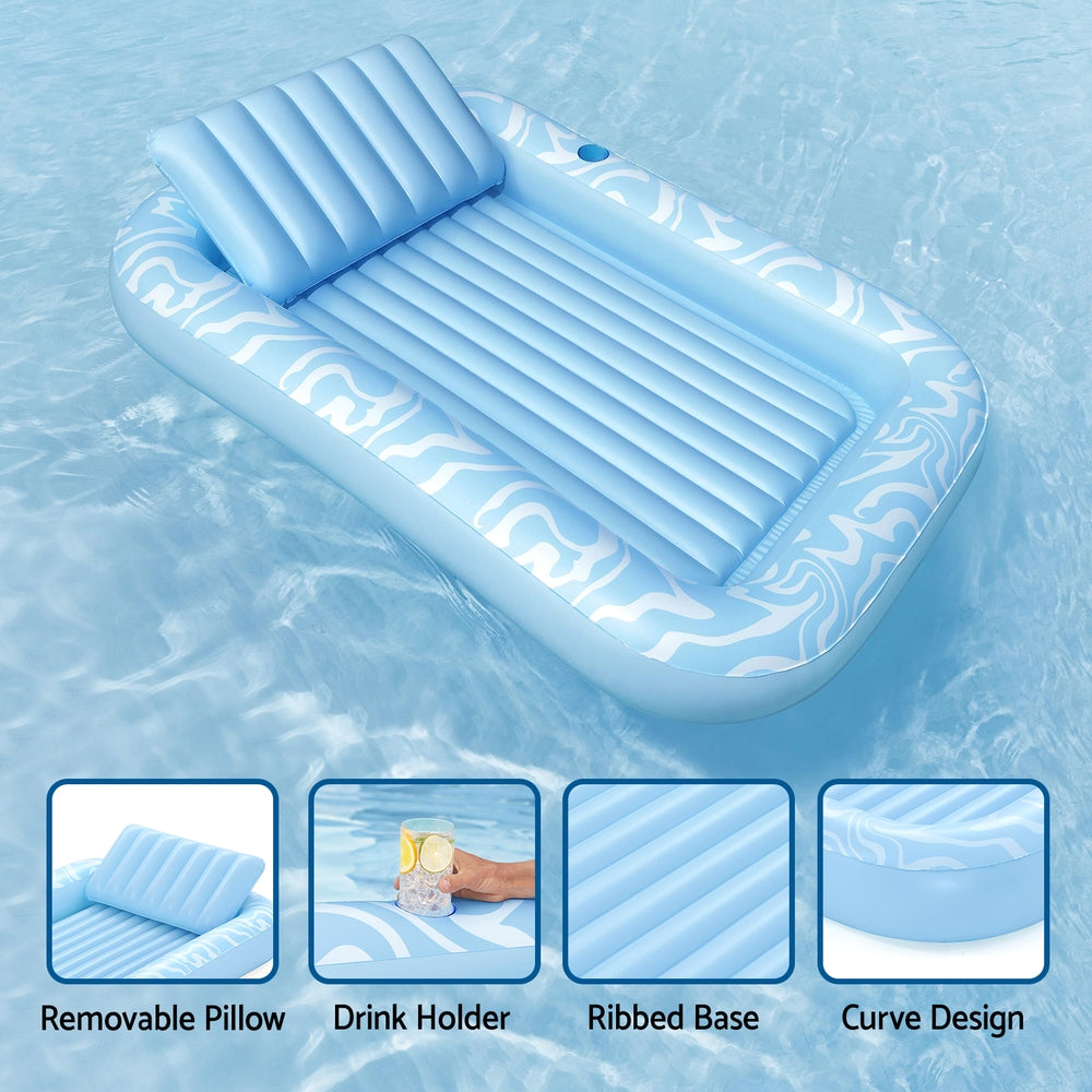 Float Floating Seat Pool Lounger Inflatable Lounge Chair Bed Pillow Cup Holder 2.03MX1.37M