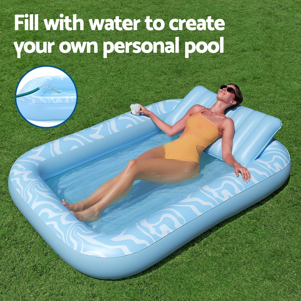Float Floating Seat Pool Lounger Inflatable Lounge Chair Bed Pillow Cup Holder 2.03MX1.37M