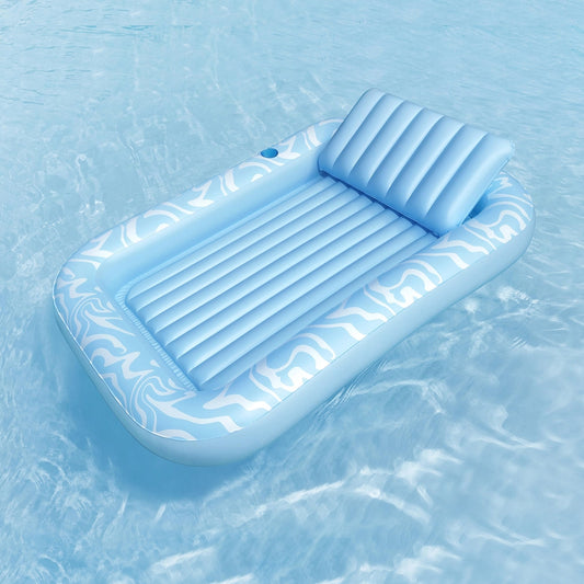Float Floating Seat Pool Lounger Inflatable Lounge Chair Bed Pillow Cup Holder 2.03MX1.37M