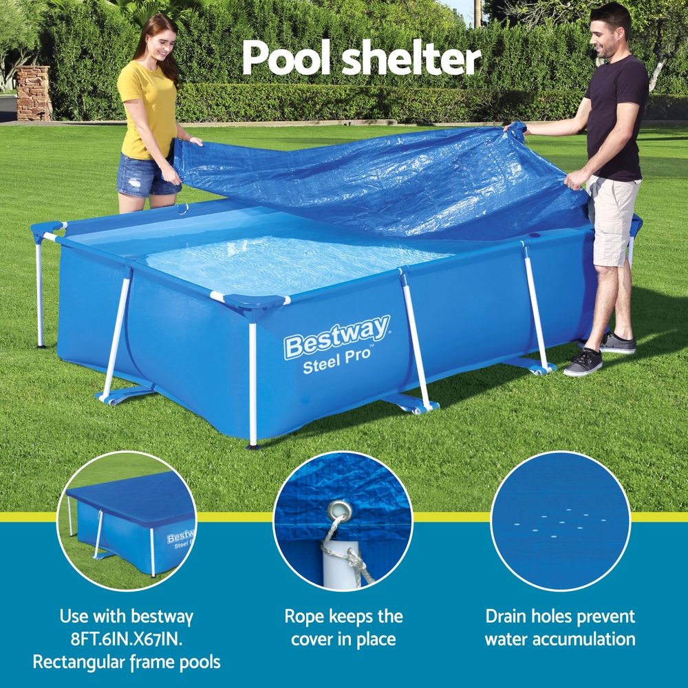 Pool Cover 264x174cm Rectangle Swimming Pool PE Shelter Fits 259x170cm Pools
