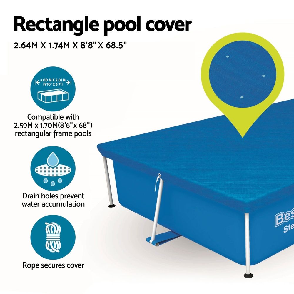 Pool Cover 264x174cm Rectangle Swimming Pool PE Shelter Fits 259x170cm Pools