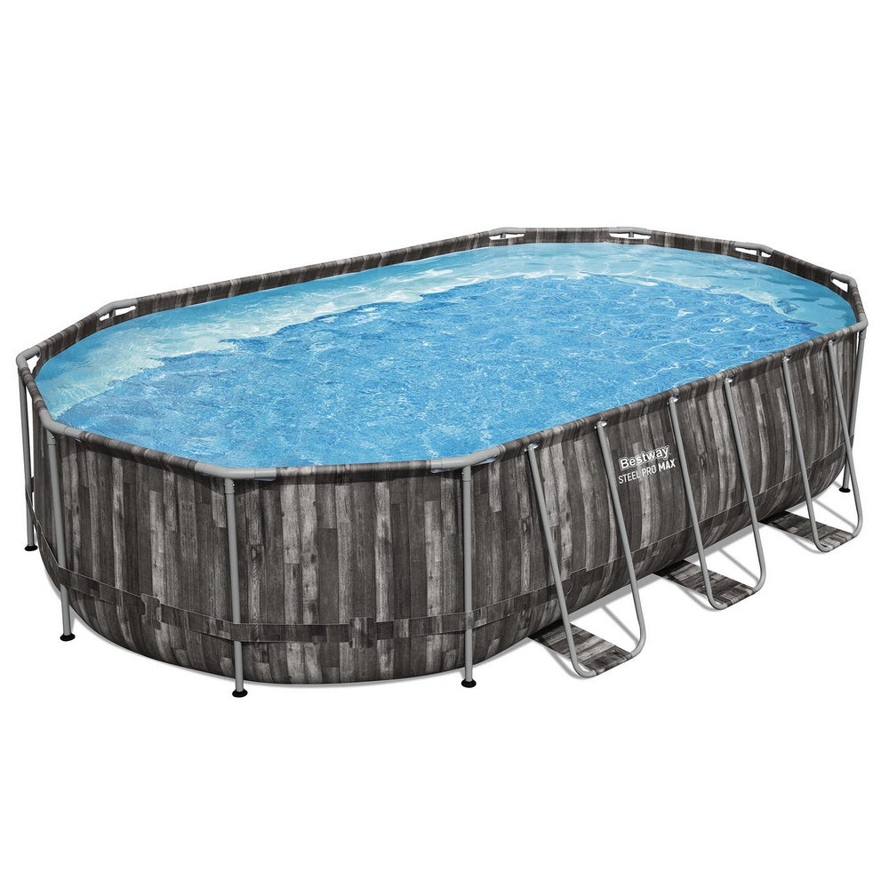 Bestway Swimming Pool Steel Frame Pool Set 6.1x3.66m w/ Filter Pump Ladder Cover