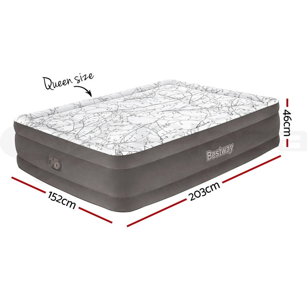 Factory Buys 46cm Air Mattress Inflatable Bed Airbed Decorated Surface - Grey Queen