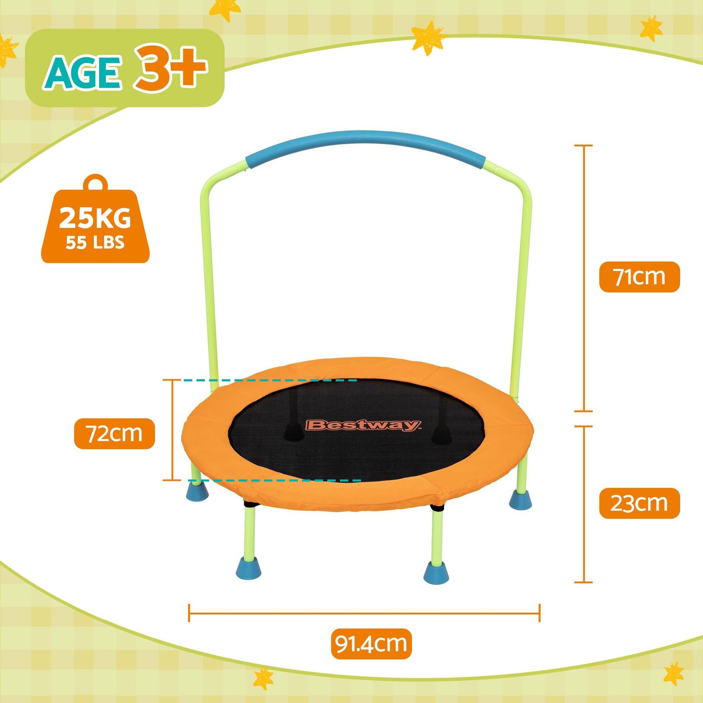 Bestway 36inch Kids Trampoline Foldable Rebounder Fitness for Ages 3+ Orange
