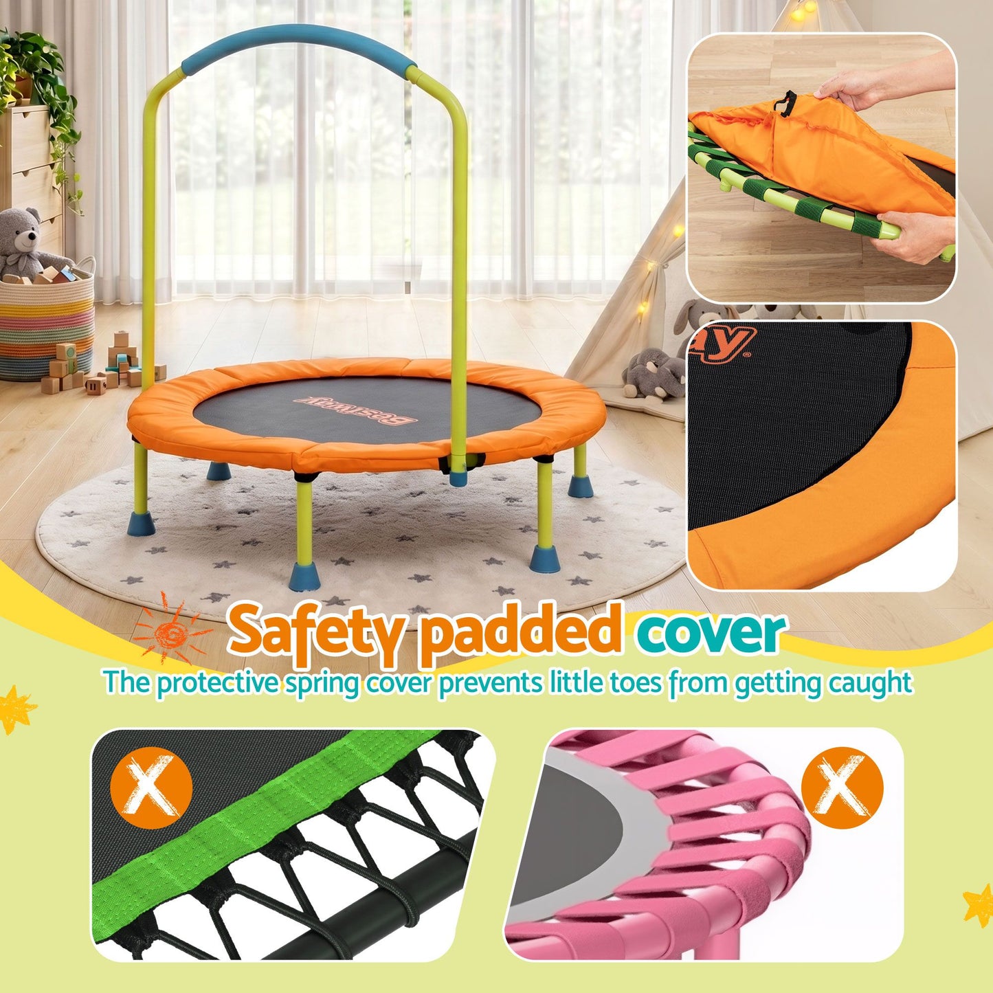 Bestway 36inch Kids Trampoline Foldable Rebounder Fitness for Ages 3+ Orange