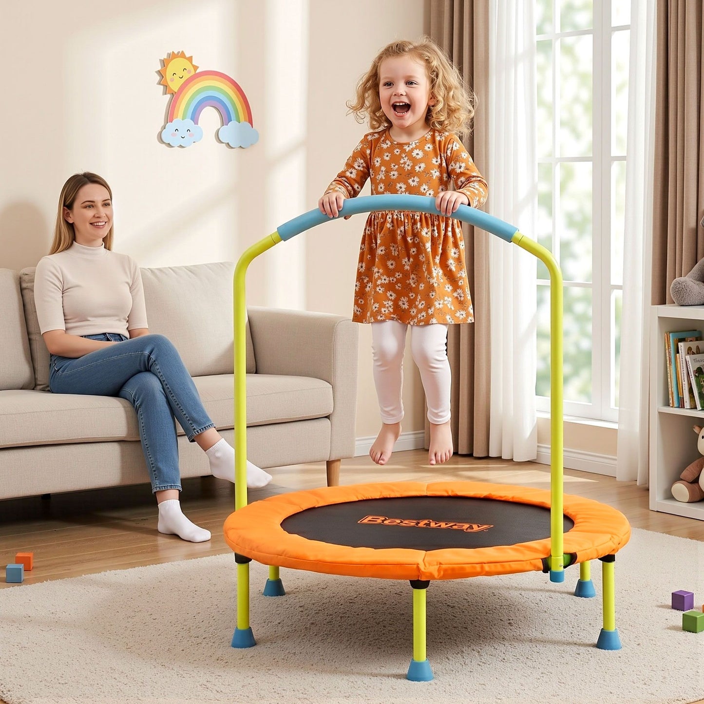 Bestway 36inch Kids Trampoline Foldable Rebounder Fitness for Ages 3+ Orange