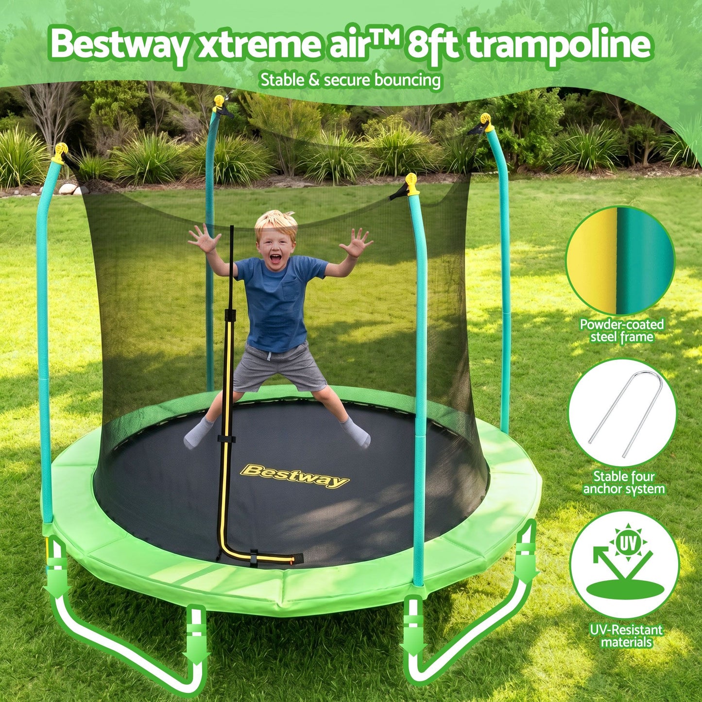 Bestway 8ft Trampoline Kids Rebounder Safety Net Enclosure Outdoor Fitness 2.44m for Ages 6+