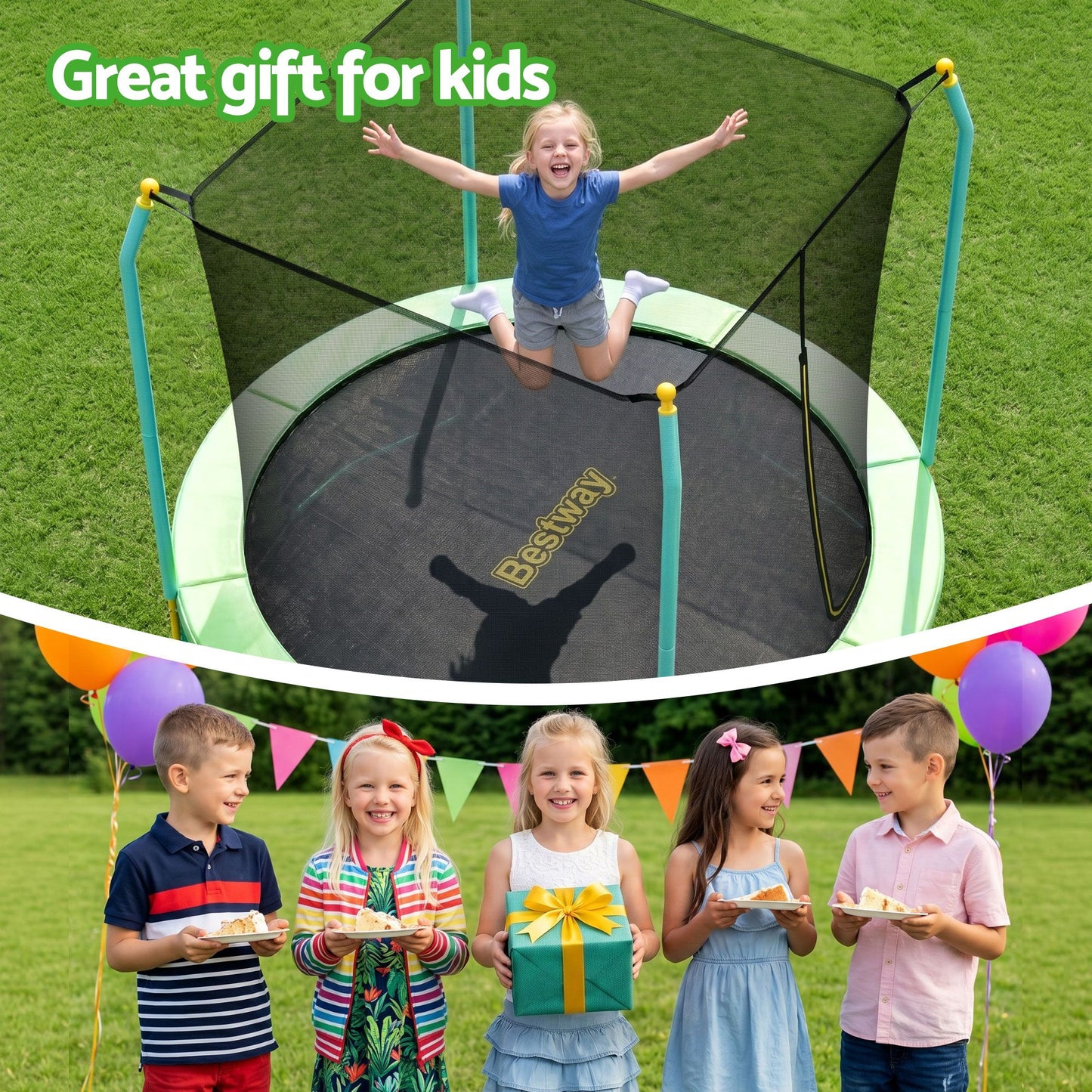 Bestway 8ft Trampoline Kids Rebounder Safety Net Enclosure Outdoor Fitness 2.44m for Ages 6+