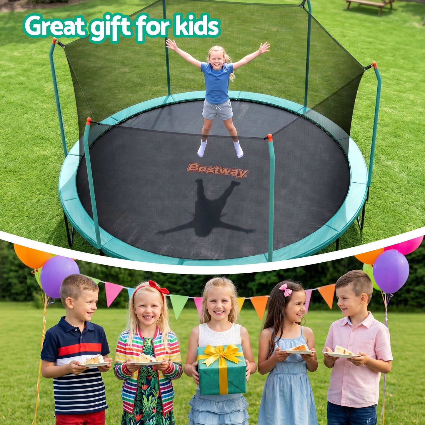 Bestway 14ft Trampoline Kids Rebounder Safety Net Enclosure Outdoor Fitness 4.27m for Ages 6+